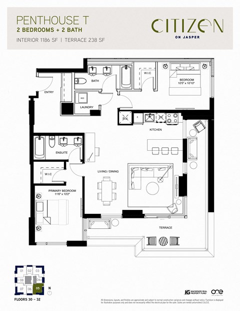 2 bed 2 bath Penthouse T at Citizen on Jasper, Edmonton, AB, T5K 0M5